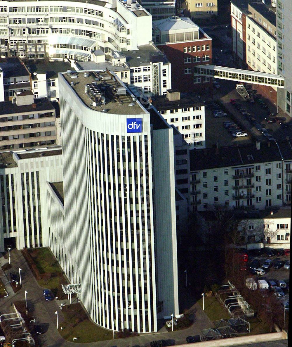 Aerial photograph Frankfurt Main / Hessen - 16.01.2006: Das Haus der Verlagsgruppe Deutscher Fachverlag in Frankfurt; Mainzer Landstraße 251; D-60326 Frankfurt am Main; Telefon ++49-69-7595-01;Telefax ++49-69-7595-2999