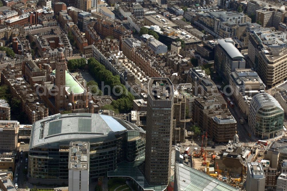 Aerial photograph London - View of the high-rise Portland House, London. The 101-meter-high office building with 29 floors in Westminster in London was built in 1963 and provides office space for companies such as American Express and Regus