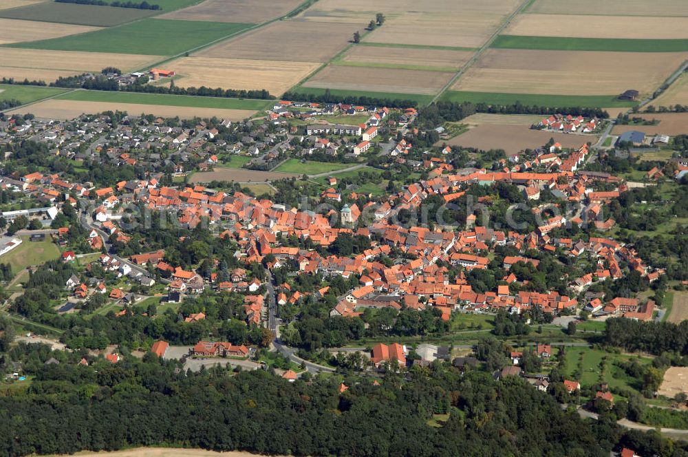 Aerial photograph Hornburg - Blick auf Hornburg. Hornburg ist eine Kleinstadt im Landkreis Wolfenbüttel. Sie liegt am Fluss Ilse und ist ein staatlich anerkannter Erholungsort sowie eine Fachwerkstatt. Kontakt: Rathaus Hornburg, Pfarrstraße 5, 38315 Hornburg; Tel.: +49(0)5334 94911, Fax: +49(0)5334 948910, Achim Walder: