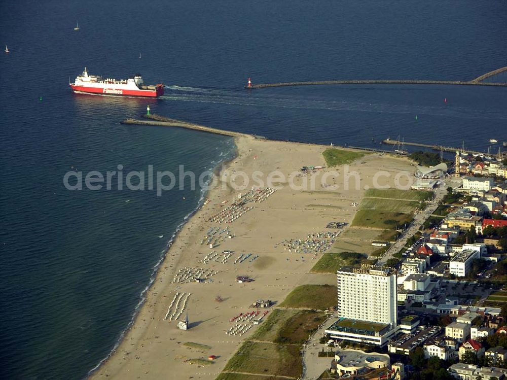 Rostock - Warnemünde from the bird's eye view: Warnemünde:Blick auf das Hotel NEPTUN Seestraße 19; 18119 Warnemünde: Tel. 0381/ 777 871; Fax. 0381/ 777 400; E-Mail: SilkeGreven@hotel-neptun.de