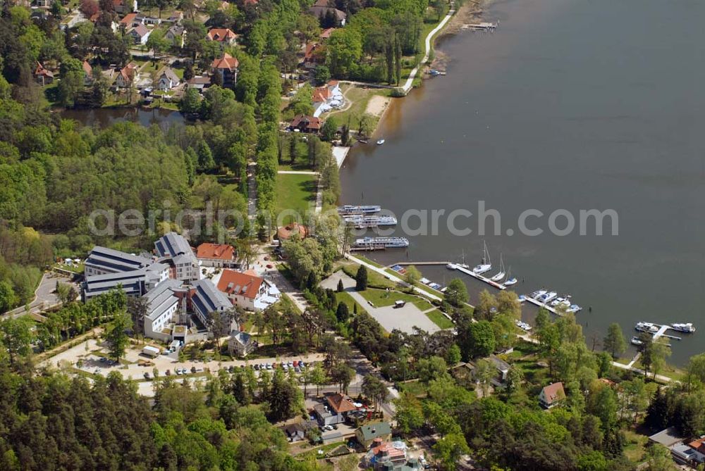 Aerial photograph Bad Saarow am Scharmützelsee (Brandenburg) - Blick auf die Hotelanlage Hotel Esplanade Resort & Spa im Kurort Bad Saarow am Scharmützelsee (Brandenburg). Zum Gelände gehören u.a. mehrere Restaurants, Swimming Pools und ein kleiner Hafen. Kontakt: Hotel Esplanade Bad Saarow GmbH, Seestraße 49, 15526 Bad Saarow, Tel: +49 (0)33631.432 - 0, Fax: +49 (0)33631.432 - 82 22, info@esplanade-resort.de,