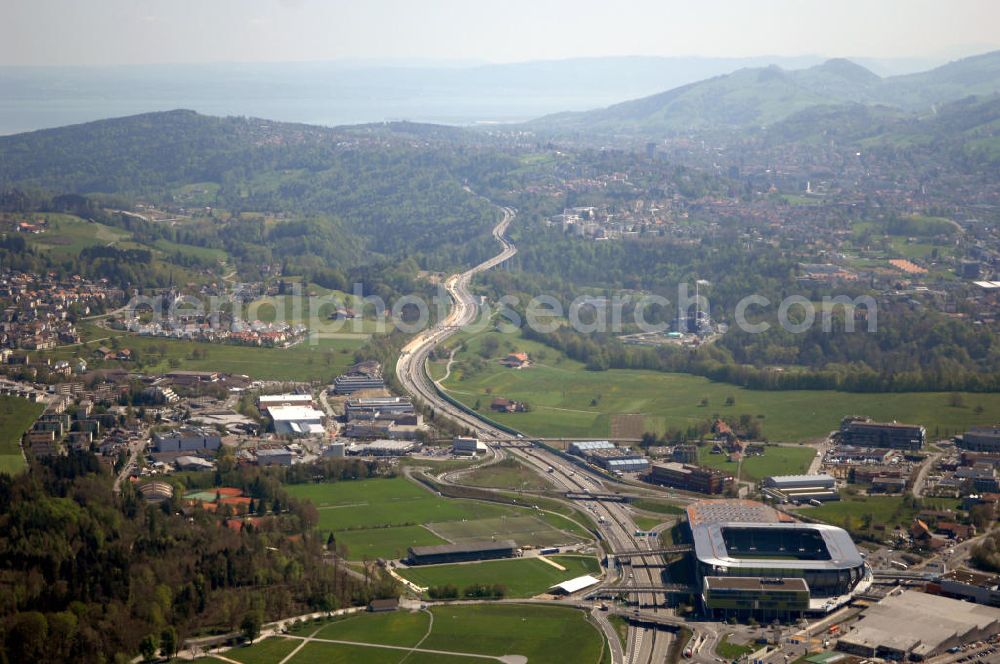 Aerial image St. Gallen - Blick auf das IKEA Einrichtungshaus St. Gallen / Schweiz neben dem Stadion AFG Arena. Adresse: IKEA AG, Niederlassung St. Gallen, Zürcherstrasse 460, CH-9015 St. Gallen