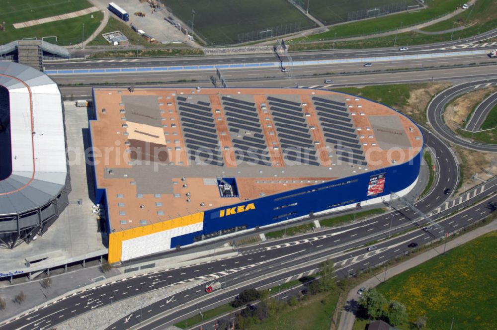 Aerial image St. Gallen - Blick auf das IKEA Einrichtungshaus St. Gallen / Schweiz neben dem Stadion AFG Arena. Adresse: IKEA AG, Niederlassung St. Gallen, Zürcherstrasse 460, CH-9015 St. Gallen