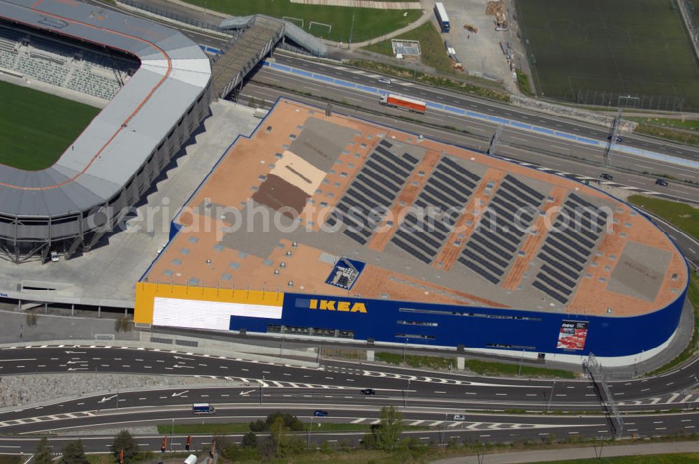 Aerial photograph St. Gallen - Blick auf das IKEA Einrichtungshaus St. Gallen / Schweiz neben dem Stadion AFG Arena. Adresse: IKEA AG, Niederlassung St. Gallen, Zürcherstrasse 460, CH-9015 St. Gallen