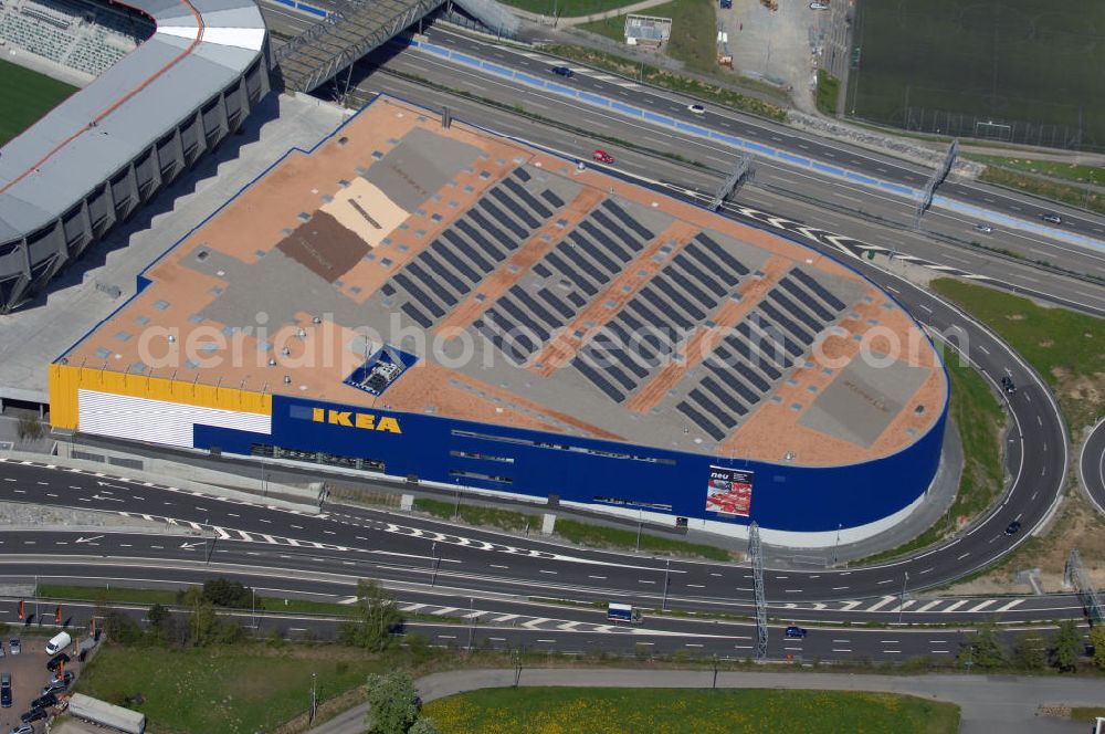 St. Gallen from above - Blick auf das IKEA Einrichtungshaus St. Gallen / Schweiz neben dem Stadion AFG Arena. Adresse: IKEA AG, Niederlassung St. Gallen, Zürcherstrasse 460, CH-9015 St. Gallen