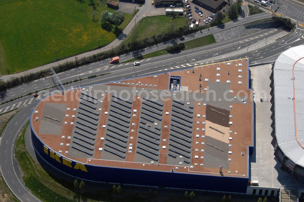 St. Gallen from above - Blick auf das IKEA Einrichtungshaus St. Gallen / Schweiz neben dem Stadion AFG Arena. Adresse: IKEA AG, Niederlassung St. Gallen, Zürcherstrasse 460, CH-9015 St. Gallen