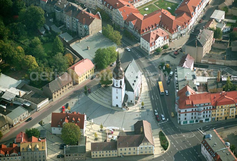 Markranstädt / Sachsen from the bird's eye view: Stadtansicht von Markranstädt Anschrift: Stadtverwaltung Markranstädt: Markt 1; 04420 Markranstädt; Telefon: 034205 / 6122-1 bzw. -3; Telefax: 034205 / 88246; E-Mail: i.schoppa@stadt-markranstaedt.de