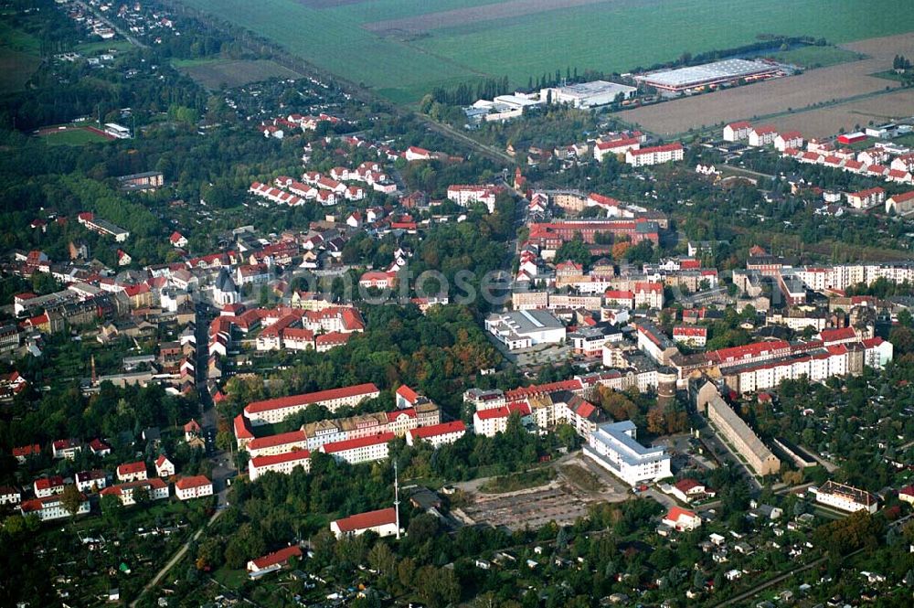 Aerial image Markranstädt / Sachsen - Stadtansicht von Markranstädt Anschrift: Stadtverwaltung Markranstädt: Markt 1; 04420 Markranstädt; Telefon: 034205 / 6122-1 bzw. -3; Telefax: 034205 / 88246; E-Mail: i.schoppa@stadt-markranstaedt.de