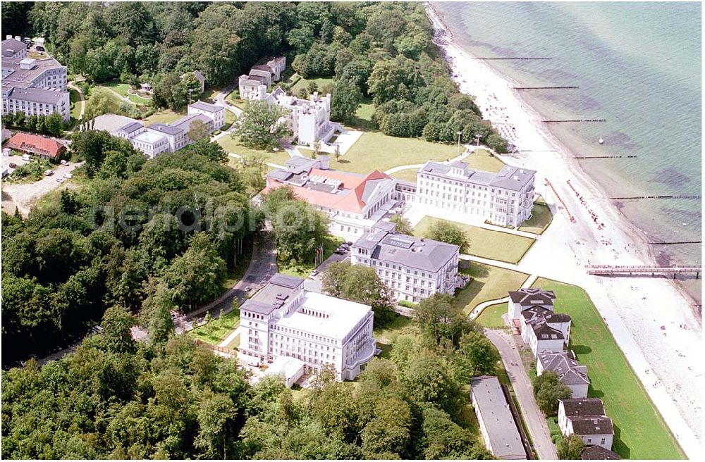 Aerial photograph Bad Doberan - Heiligendamm - Blick auf das Kempinski Grand Hotel Heiligendamm. Kontakt: Prof.-Dr.-Vogel-Straße 16-18, 18209 Bad Doberan - Heiligendamm, Tel. +49 (0) 38203 740-0, Fax: +49 (0) 38203 740-7474, E-mail: reservations.heiligendamm@kempinski.com