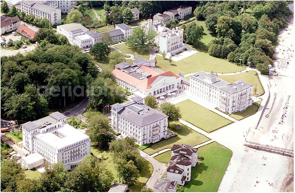 Bad Doberan - Heiligendamm from the bird's eye view: Blick auf das Kempinski Grand Hotel Heiligendamm. Kontakt: Prof.-Dr.-Vogel-Straße 16-18, 18209 Bad Doberan - Heiligendamm, Tel. +49 (0) 38203 740-0, Fax: +49 (0) 38203 740-7474, E-mail: reservations.heiligendamm@kempinski.com