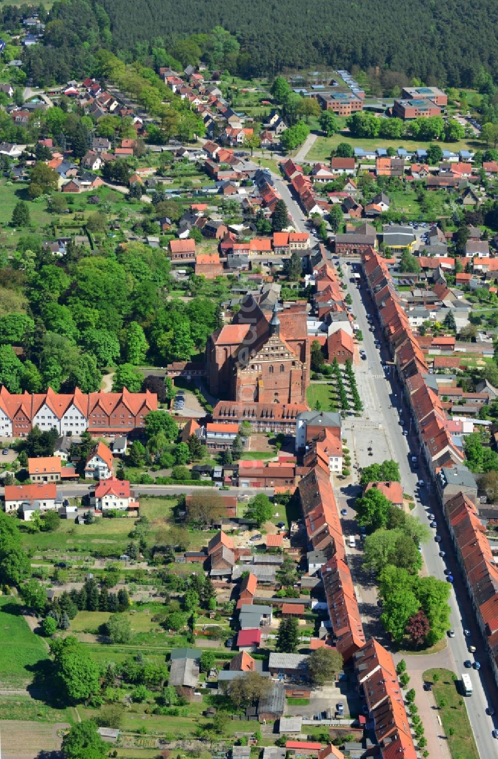 Bad Wilsnack from the bird's eye view: View of the church Wunderblutkirche St. Nicholas in Bad Wilsnack in Brandenburg. The church, which was completed in 1525, is the landmark of the city and was the most famous pilgrimage destination in Northern Europe