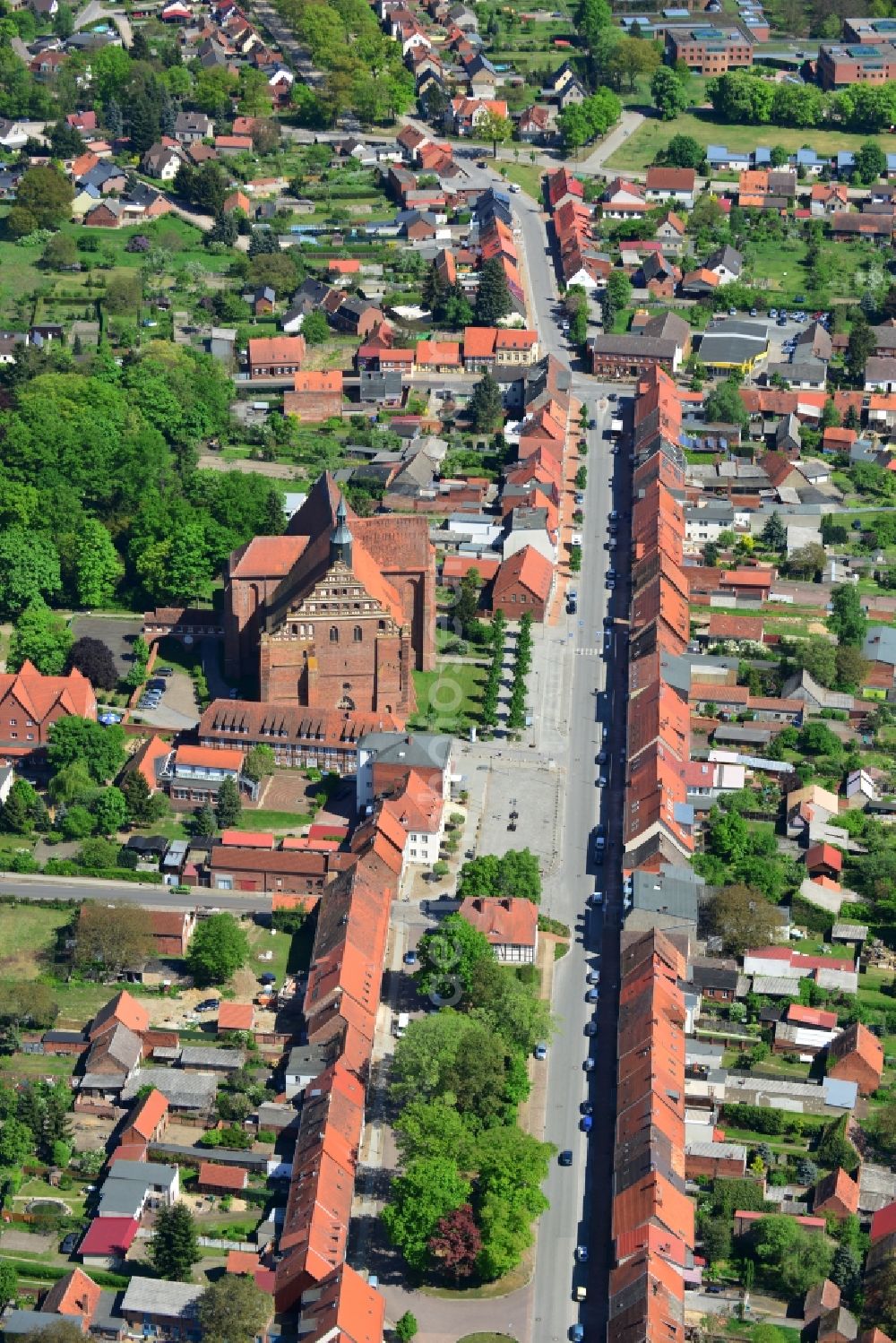 Aerial image Bad Wilsnack - View of the church Wunderblutkirche St. Nicholas in Bad Wilsnack in Brandenburg. The church, which was completed in 1525, is the landmark of the city and was the most famous pilgrimage destination in Northern Europe