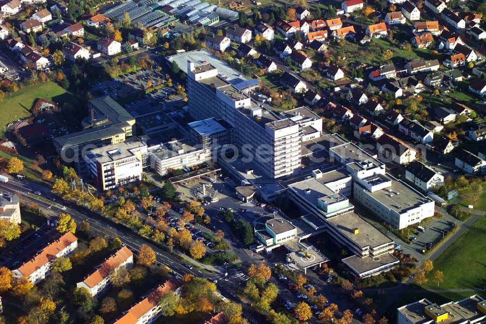 Fulda from the bird's eye view: 28.10.2005 Fulda, Das Klinikum Fulda gewährleistet effektive Zusammenarbeit der medizinischen Kliniken und Abteilungen. Klinikum Fulda, Pacelliallee 4