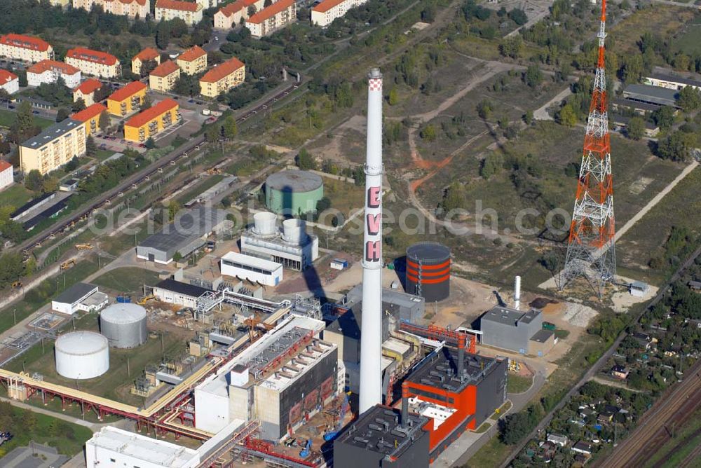 Halle from above - Halle 23.09.06 Blick auf das Kraftwerk in Halle in der Dieselstraße. Die EVH GmbH hat am 22. April 2004 den Grundstein für ein neues Kraftwerk in der Dieselstraße gelegt. Im Jahre 2005 werden die Anlagen fertig gestellt sein und dann das 1972 in Betrieb genommene alte Kraftwerk Dieselstraße ablösen.