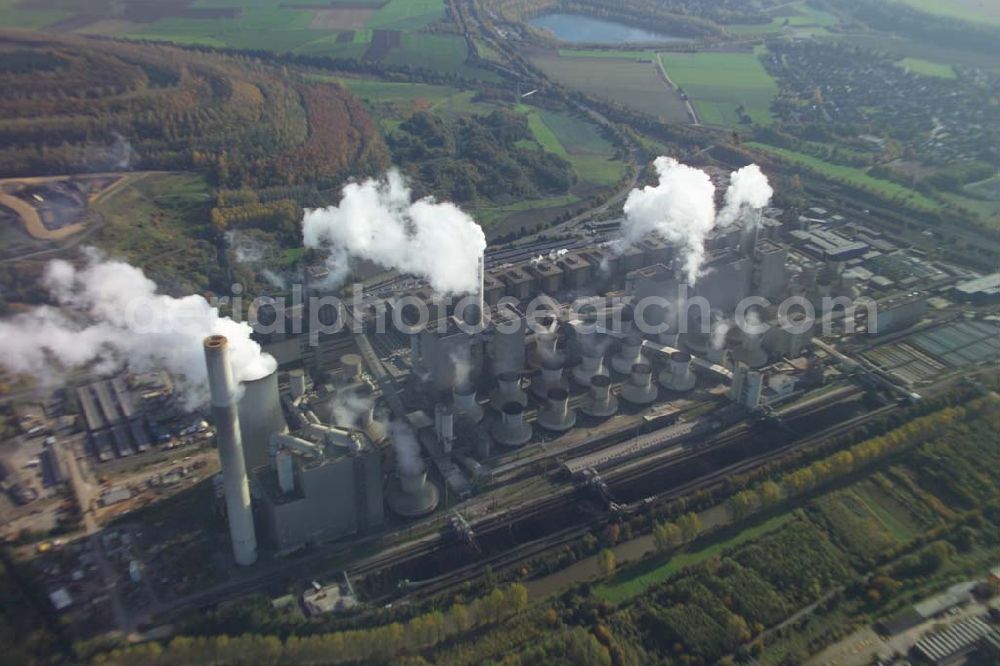 Grevenbroich (NRW) from the bird's eye view: Blick auf das Kraftwerk Grevenbroich der RWE RWE Energy AG; Rheinlanddamm 24; 44139 Dortmund Postadresse 44047 Dortmund; Tel: +49(0)231/438-02; Fax:+49(0)231/438-3182