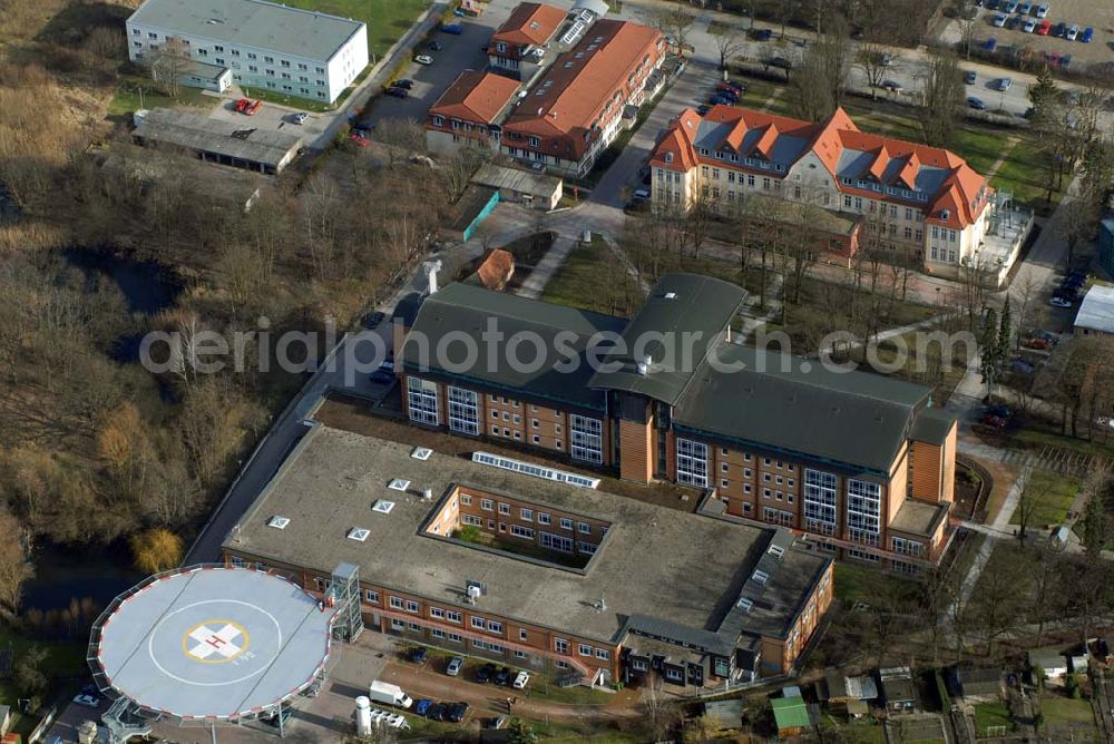 Aerial photograph Bernau - ; Blick auf das Krankenhaus und Herzzentrum in Bernau; Evangelisch- Freikirchliches Krankenhaus und Herzzentrum Brandenburg; Ladeburger Straße 17; 16321 Bernau; Tel.:03338/6940;