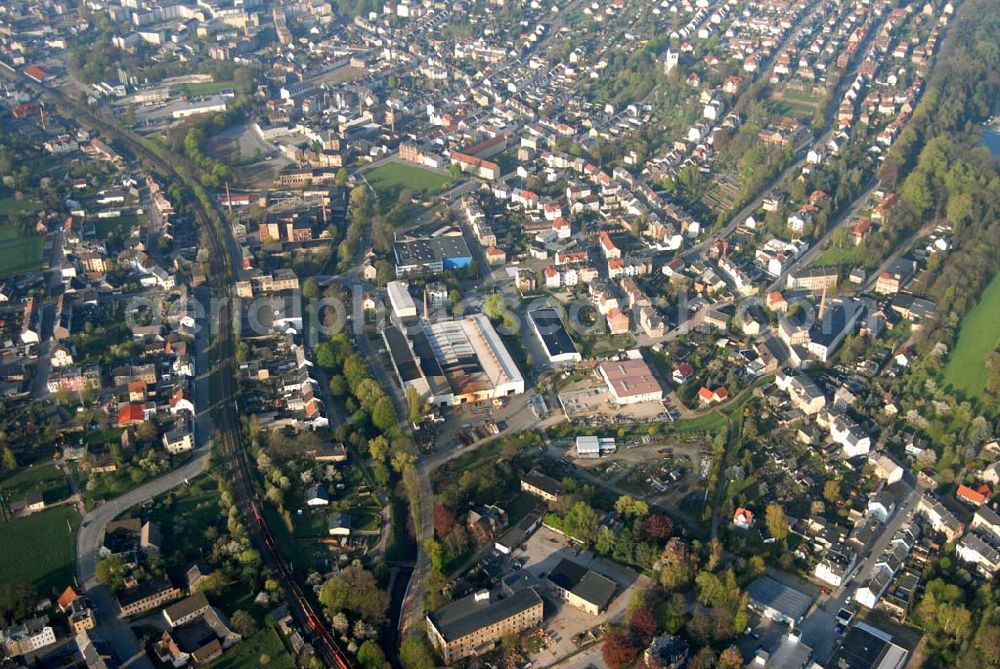 Crimmitschau (Sachsen) from the bird's eye view: Blick auf die Kreisstadt Crimmitschau im Westen Sachsens an der thüringischen Grenze (Landkreis Zwickauer Land)