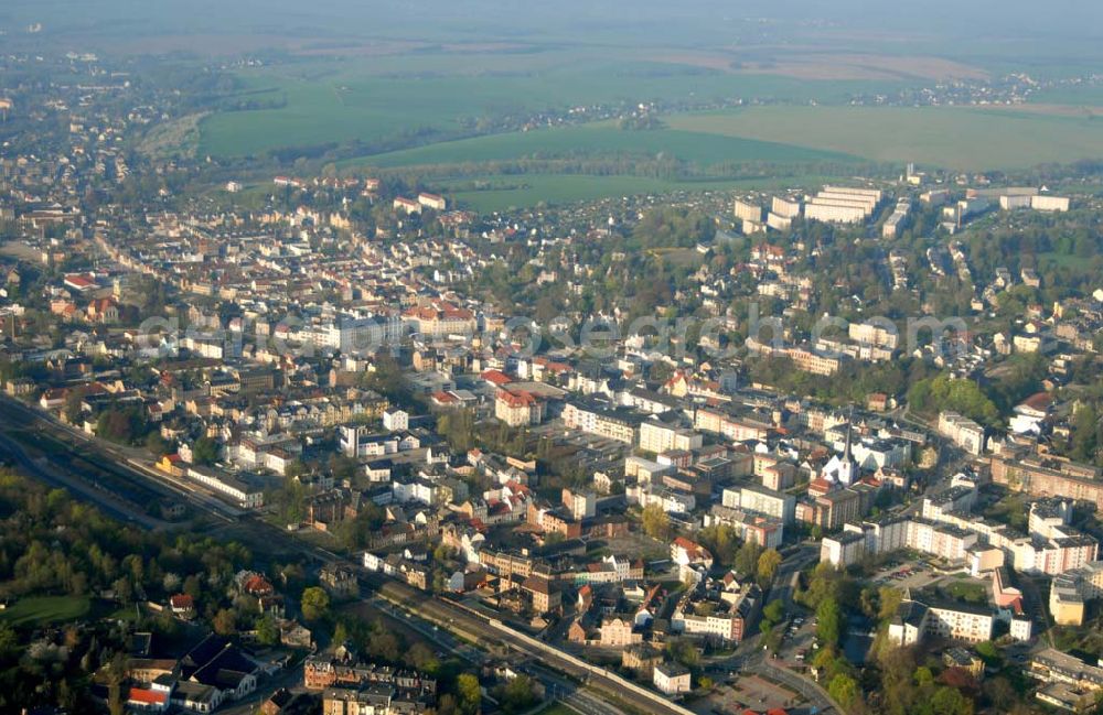 Aerial image Crimmitschau (Sachsen) - Blick auf die Kreisstadt Crimmitschau im Westen Sachsens an der thüringischen Grenze (Landkreis Zwickauer Land)