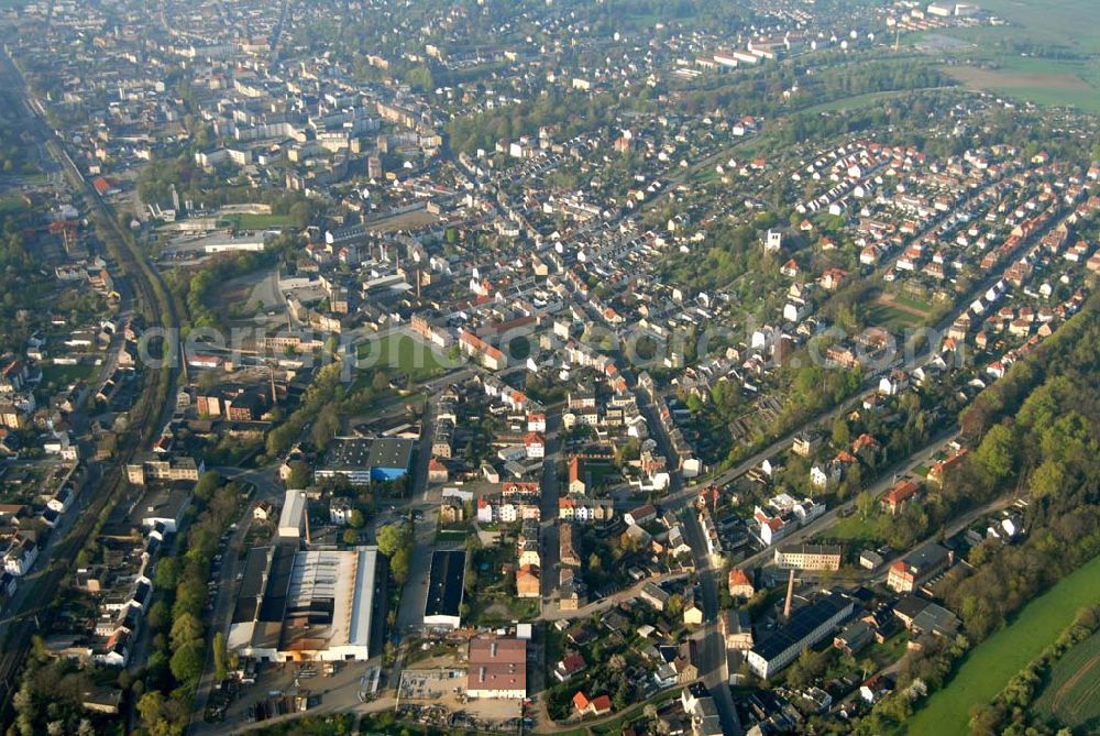 Aerial photograph Crimmitschau (Sachsen) - Blick auf die Kreisstadt Crimmitschau im Westen Sachsens an der thüringischen Grenze (Landkreis Zwickauer Land)