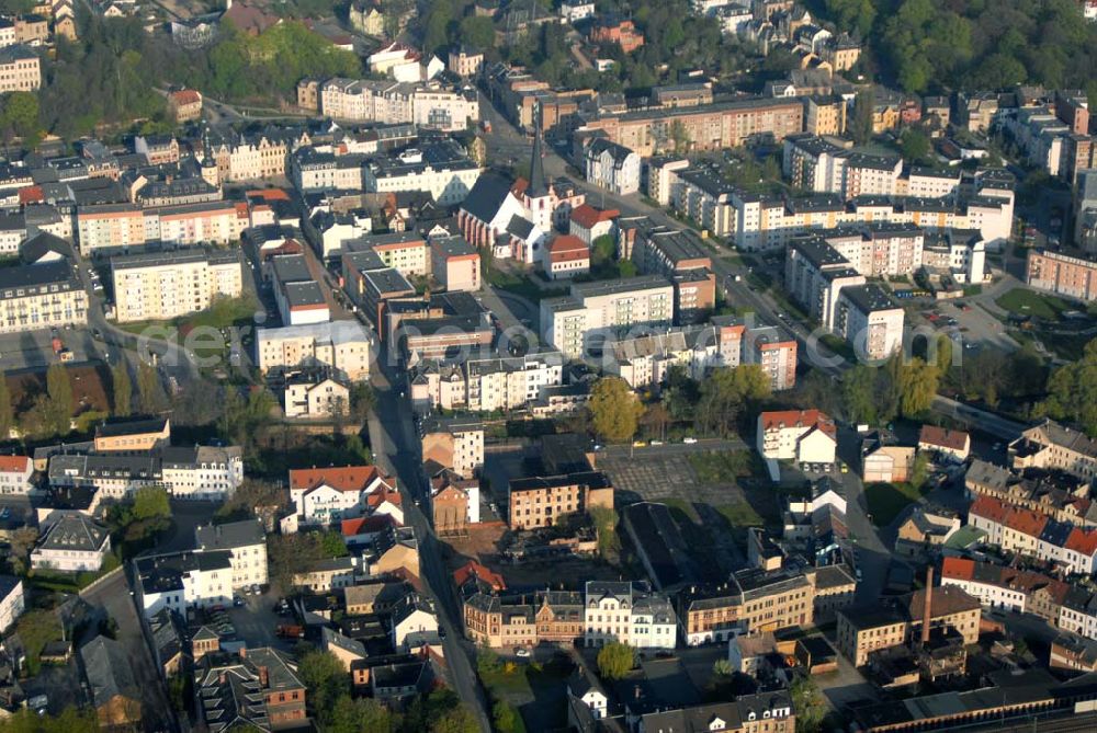 Crimmitschau (Sachsen) from the bird's eye view: Blick auf die Kreisstadt Crimmitschau im Westen Sachsens an der thüringischen Grenze (Landkreis Zwickauer Land)