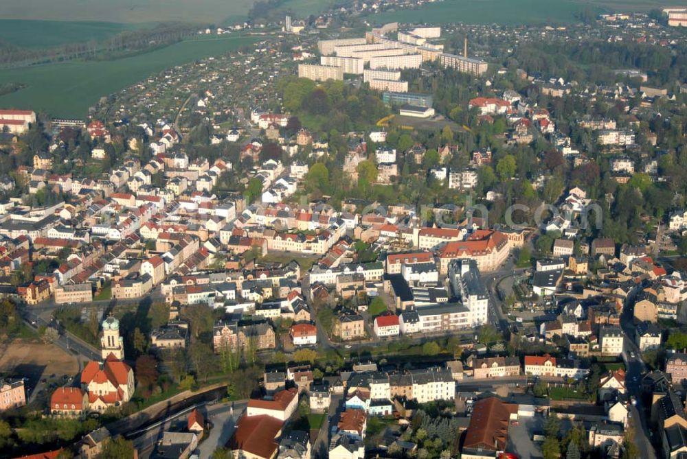 Aerial photograph Crimmitschau (Sachsen) - Blick auf die Kreisstadt Crimmitschau im Westen Sachsens an der thüringischen Grenze (Landkreis Zwickauer Land)