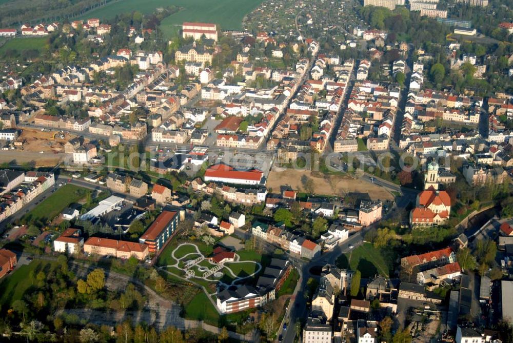 Crimmitschau (Sachsen) from the bird's eye view: Blick auf die Kreisstadt Crimmitschau im Westen Sachsens an der thüringischen Grenze (Landkreis Zwickauer Land)