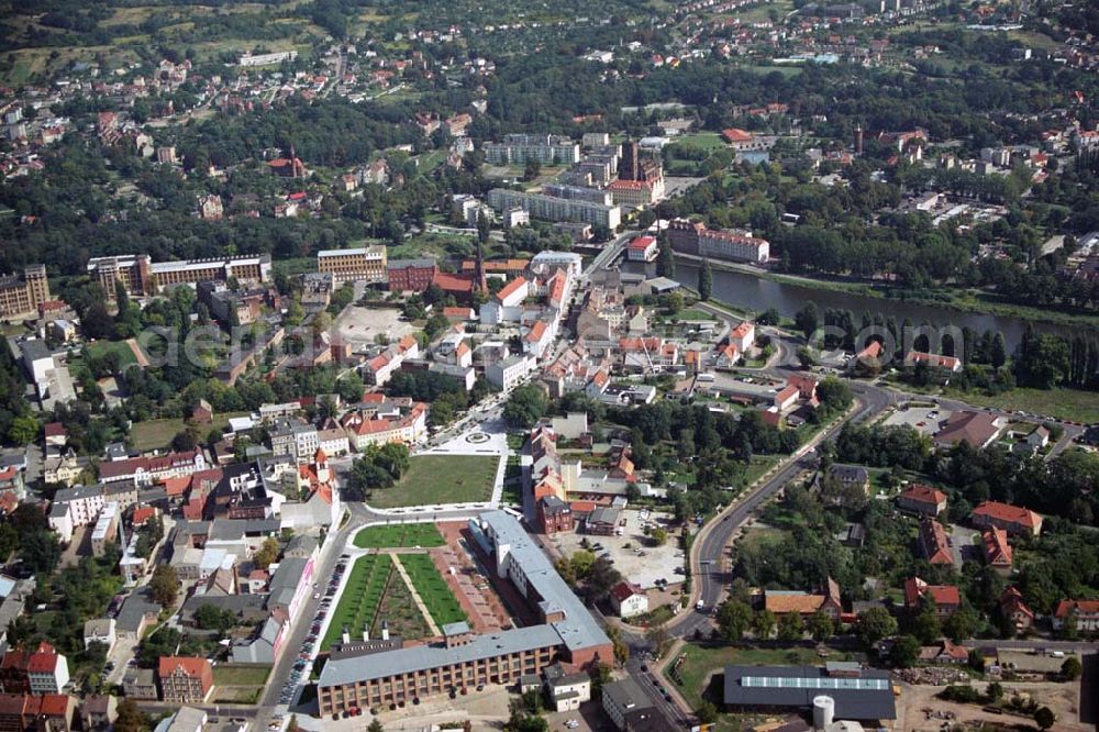 Aerial image Forst - Blick auf die Kreisstadt Forst in Brandenburg. Die Stadt liegt östlich von Cottbus an der Neiße. Kontakt: Stadt Forst (Lausitz), Der Bürgermeister, Büro des Bürgermeisters / Öffentlichkeitsarbeit, Susanne Joel, Promenade 9, 03149 Forst (Lausitz), E-Mail: s.joel@forst-lausitz.de, Tel.: (03562) 989 - 102, Fax: (03562) 7460