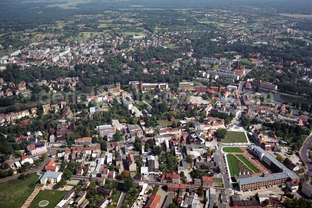 Aerial image Forst - Blick auf die Kreisstadt Forst in Brandenburg. Die Stadt liegt östlich von Cottbus an der Neiße. Kontakt: Stadt Forst (Lausitz), Der Bürgermeister, Büro des Bürgermeisters / Öffentlichkeitsarbeit, Susanne Joel, Promenade 9, 03149 Forst (Lausitz), E-Mail: s.joel@forst-lausitz.de, Tel.: (03562) 989 - 102, Fax: (03562) 7460