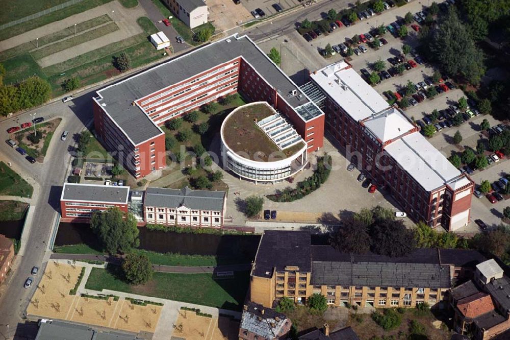 Forst from the bird's eye view: Blick auf die neue Kreisverwaltung mit dem Landratsamt vom Landkreis Spree-Neiße in Forst / Brandenburg in der Heinrich-Heine-Straße 1 in 03149 Forst (Lausitz). Tel. 035 62 / 986 0 ; Fax 035 62 / 986 100 88.