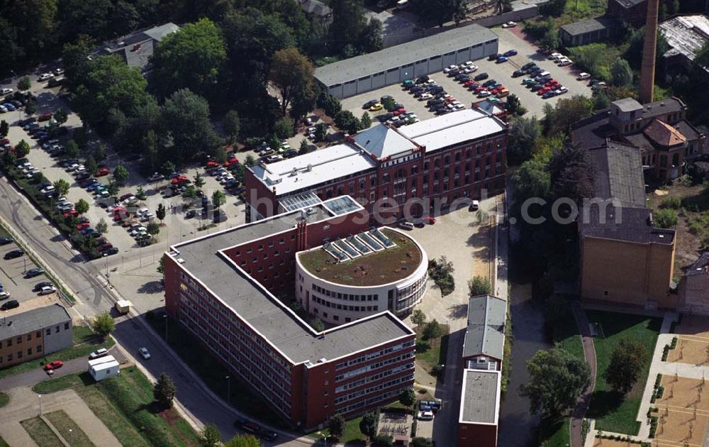 Forst from the bird's eye view: Blick auf die neue Kreisverwaltung mit dem Landratsamt vom Landkreis Spree-Neiße in Forst / Brandenburg in der Heinrich-Heine-Straße 1 in 03149 Forst (Lausitz). Tel. 035 62 / 986 0 ; Fax 035 62 / 986 100 88.