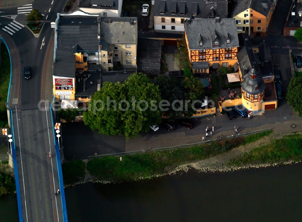 Lahnstein from above - Overlooking the River Lahn Bridge and the historic tavern on the Lahn in Lahnstein in Rhineland-Palatinate