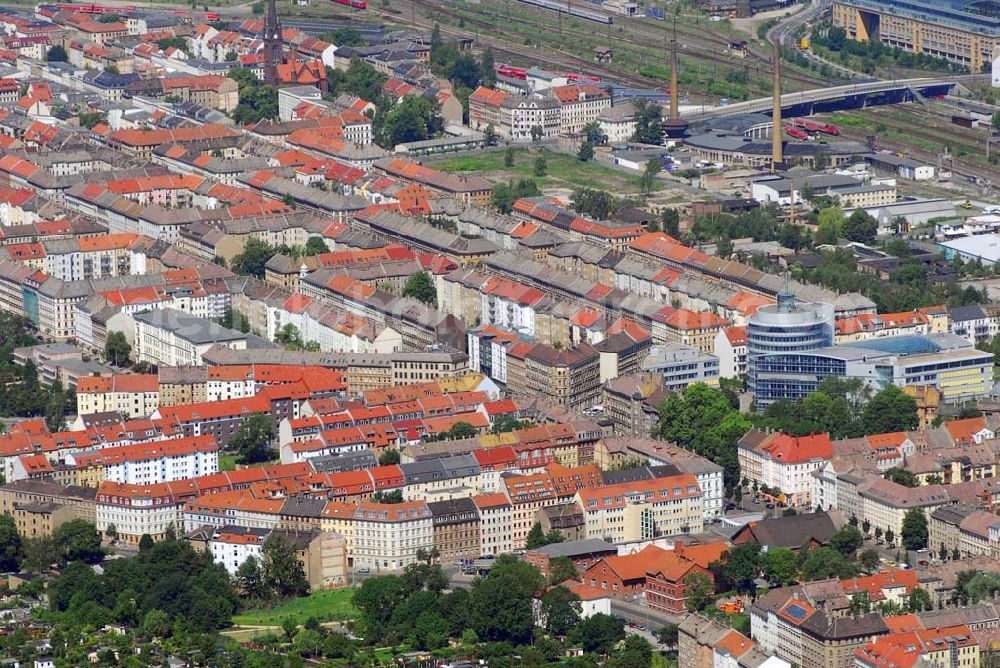 Aerial image Leipzig - Blick auf das Leipziger Stadtzentrum, rechts der Leipziger Hauptbahnhof.