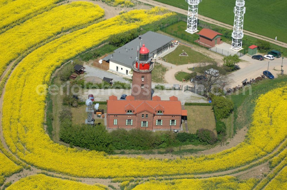 Aerial image Bastorf - Der Leuchtturm von Bastorf an der Mecklenburger Bucht der Ostsee oberhalb von Kap Bukspitze, deshalb auch Buk genannt, ist mit nur 20,8 m Höhe einer der kleinsten deutschen Leuchttürme. Hauptaufgabe ist die Warnung vor „Hannibal“, einer Sandbank hier in der Einfahrt zur Wismarer Bucht.