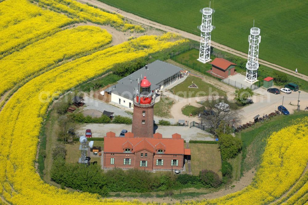 Aerial photograph Bastorf - Der Leuchtturm von Bastorf an der Mecklenburger Bucht der Ostsee oberhalb von Kap Bukspitze, deshalb auch Buk genannt, ist mit nur 20,8 m Höhe einer der kleinsten deutschen Leuchttürme. Hauptaufgabe ist die Warnung vor „Hannibal“, einer Sandbank hier in der Einfahrt zur Wismarer Bucht.