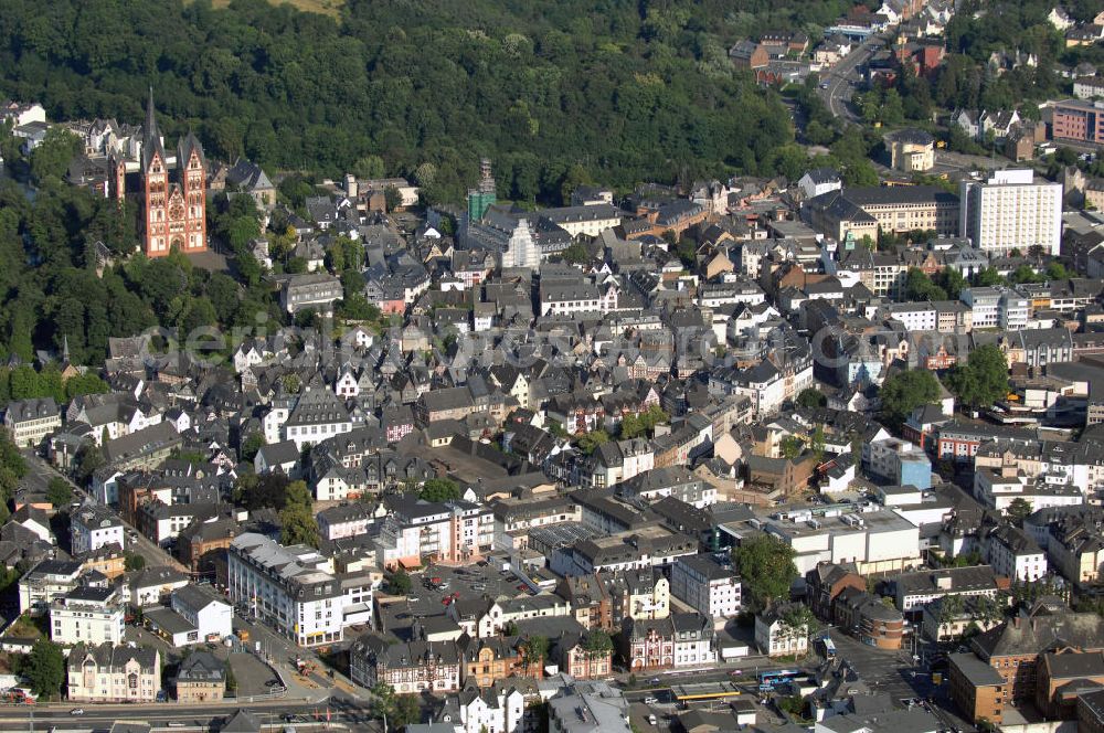 Limburg an der Lahn from the bird's eye view: Blick auf Limburg an der Lahn. Kontakt: Stadtverwaltung Limburg, Werner-Senger-Str. 10, 65549 Limburg a.d. Lahn, Tel. +49 (0) 64 31 2 03 0, Fax +49 (0) 64 31 2 033 67, EMail info@stadt.limburg.de