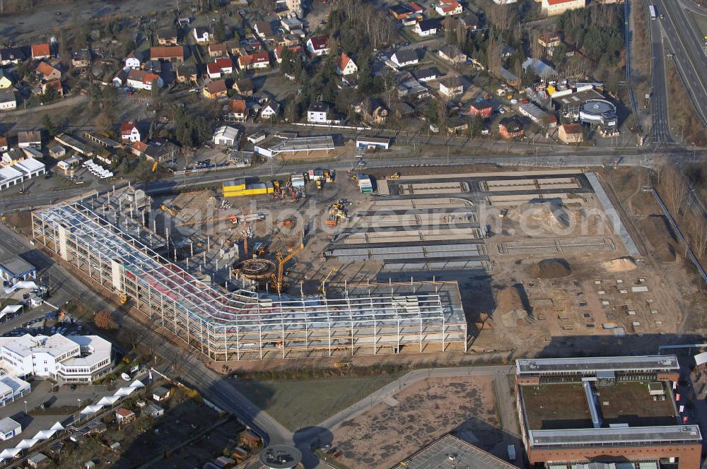 Aerial image POTSDAM - Blick auf eine Baustelle in Potsdam-Drewitz. Hier entsteht bis August 2008 ein Einrichtungskomplex des Möbelhaus Porta und der Discounter Möbel Boss. Es sollen 250 Arbeitsplätze geschaffen werden und 50 Mio. Euro investiert werden. Kontakt: Porta Möbel Handelsgesellschaft mbH & Co. KG, Bakenweg 16 - 20, 32457 Porta Westfalica, Tel. +49 (0)5731 609 0