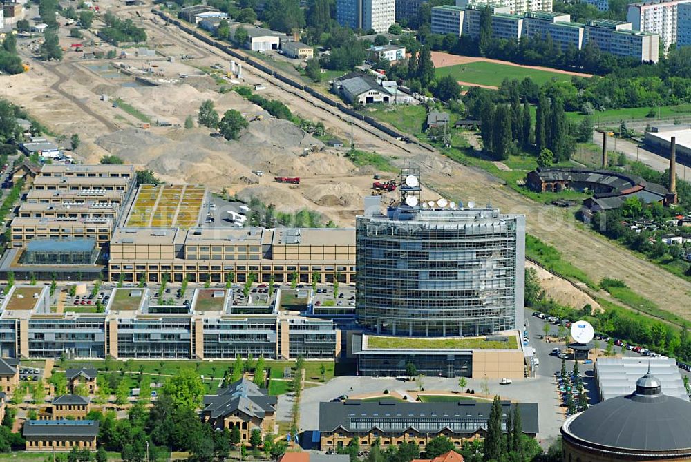 Aerial image Leipzig - Blick auf das MDR-Gelände (MITTELDEUTSCHER RUNDFUNK, Kantstraße 71 - 73, 04275 Leipzig,