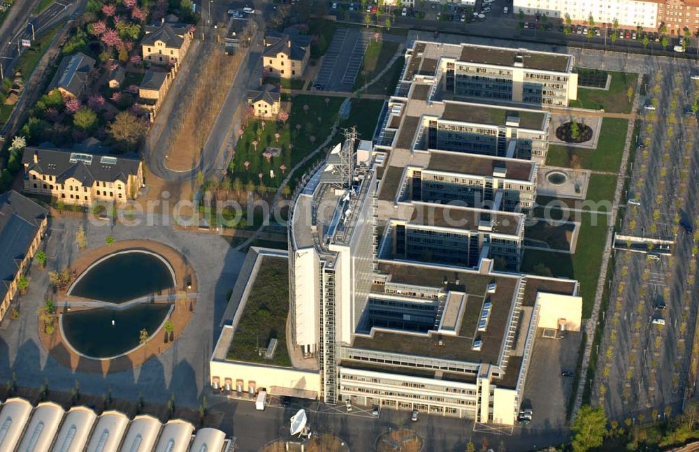 Aerial photograph Leipzig - Blick auf das MDR-Gelände an der Richard-Lehmann-Straße in Leipzig. Kontakt: MITTELDEUTSCHER RUNDFUNK, Anstalt des Öffentlichen Rechts, Kantstr. 71 - 73, D-04275 Leipzig, Telefon: 0341-3000, E-Mail: neue-medien@mdr.de,