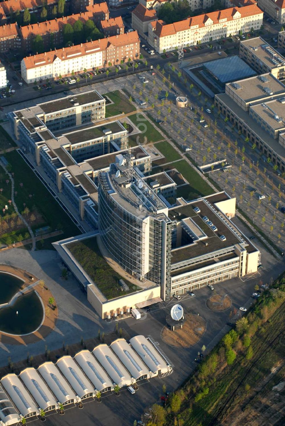 Aerial image Leipzig - Blick auf das MDR-Gelände an der Richard-Lehmann-Straße in Leipzig. Kontakt: MITTELDEUTSCHER RUNDFUNK, Anstalt des Öffentlichen Rechts, Kantstr. 71 - 73, D-04275 Leipzig, Telefon: 0341-3000, E-Mail: neue-medien@mdr.de,