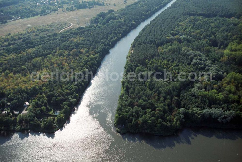 Aerial photograph Wusterwitz - Blick auf die Mündung des Elbe-Havel-Kanales am Plauer See bei Kirchmöser / Brandenburg