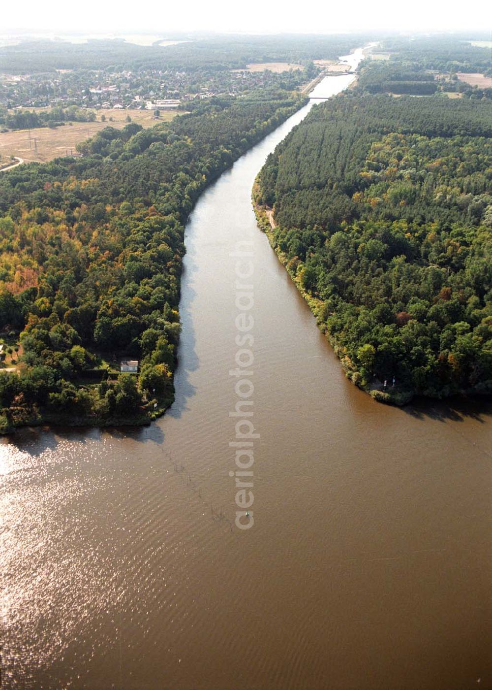 Aerial image Wusterwitz - Blick auf die Mündung des Elbe-Havel-Kanales am Plauer See bei Kirchmöser / Brandenburg.