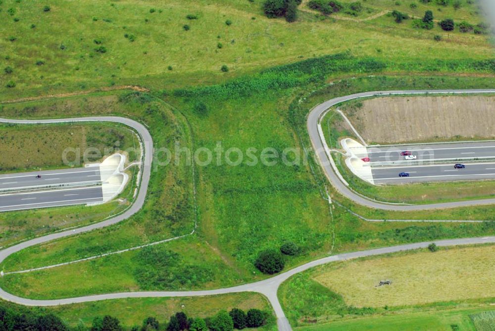 Dresden-Heidenau from above - Blick auf die neu errichtete Autobahn A17 mit der Wildwechselbrücke am Müglitztal in Dresden-Heidenau