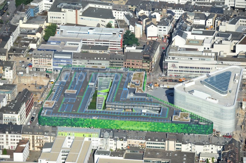 Aerial image Koblenz - View of the new shopping center and cultural building Forum Middle Rhine in the central square in Koblenz. The shopping center, which is scheduled to open in September 2012, was designed by the architectural firm Benthem Crouwel, is being built by the Züblin AG and operated by the ECE Project Management. The cultural building, scheduled to open in 2013, is going to be a new home for the Middle Rhine Museum and the city library of Koblenz