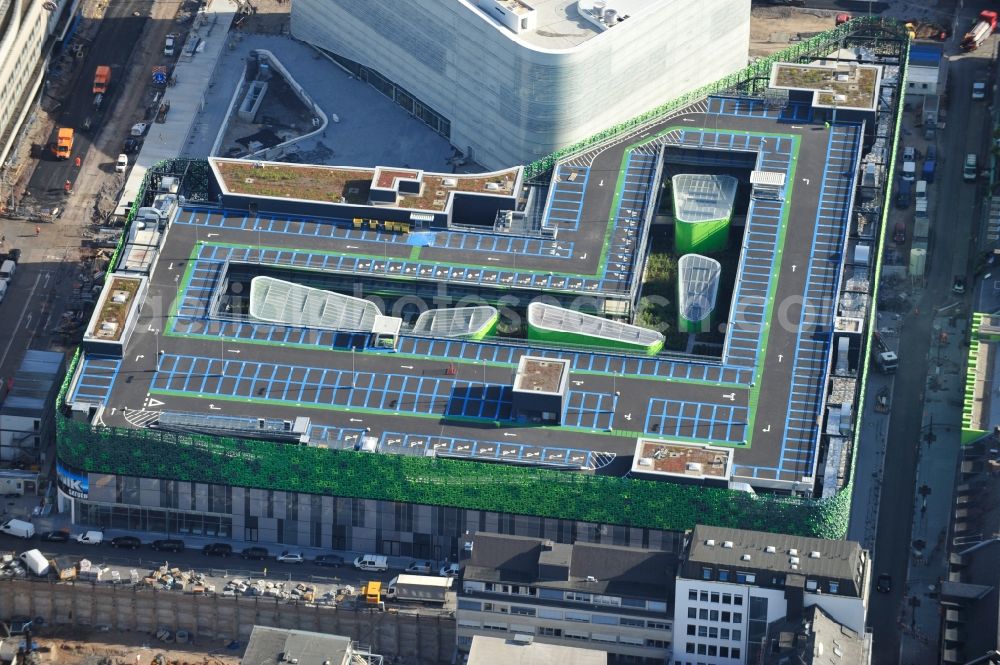 Koblenz from the bird's eye view: View of the new shopping center and cultural building Forum Middle Rhine in the central square in Koblenz. The shopping center, which is scheduled to open in September 2012, was designed by the architectural firm Benthem Crouwel, is being built by the Züblin AG and operated by the ECE Project Management. The cultural building, scheduled to open in 2013, is going to be a new home for the Middle Rhine Museum and the city library of Koblenz