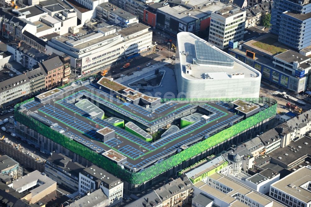 Aerial image Koblenz - View of the new shopping center and cultural building Forum Middle Rhine in the central square in Koblenz. The shopping center, which is scheduled to open in September 2012, was designed by the architectural firm Benthem Crouwel, is being built by the Züblin AG and operated by the ECE Project Management. The cultural building, scheduled to open in 2013, is going to be a new home for the Middle Rhine Museum and the city library of Koblenz