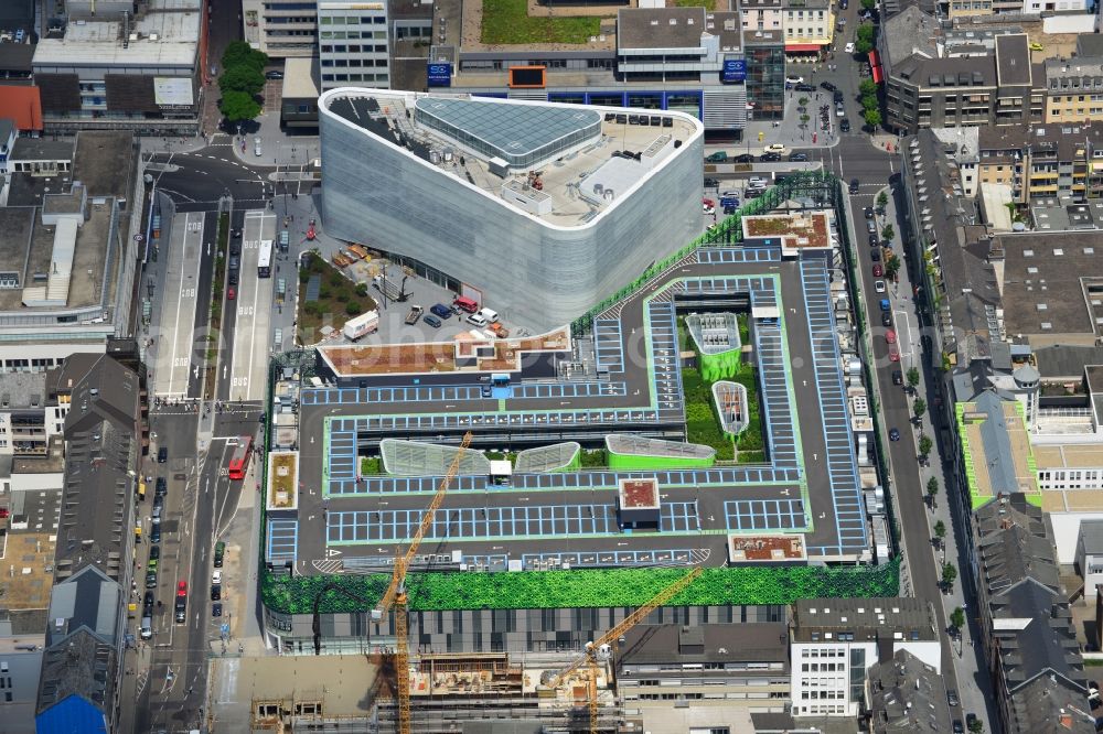 Koblenz from above - View of the new shopping center and cultural building Forum Middle Rhine in the central square in Koblenz. The shopping center, which is scheduled to open in September 2012, was designed by the architectural firm Benthem Crouwel, is being built by the Züblin AG and operated by the ECE Project Management. The cultural building, scheduled to open in 2013, is going to be a new home for the Middle Rhine Museum and the city library of Koblenz