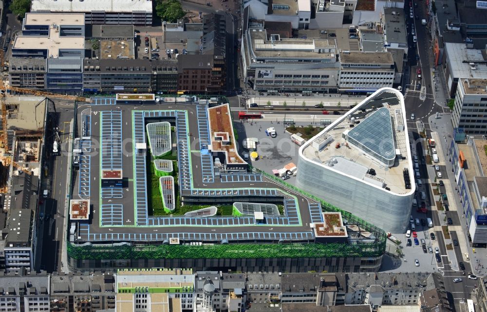 Aerial image Koblenz - View of the new shopping center and cultural building Forum Middle Rhine in the central square in Koblenz. The shopping center, which is scheduled to open in September 2012, was designed by the architectural firm Benthem Crouwel, is being built by the Züblin AG and operated by the ECE Project Management. The cultural building, scheduled to open in 2013, is going to be a new home for the Middle Rhine Museum and the city library of Koblenz