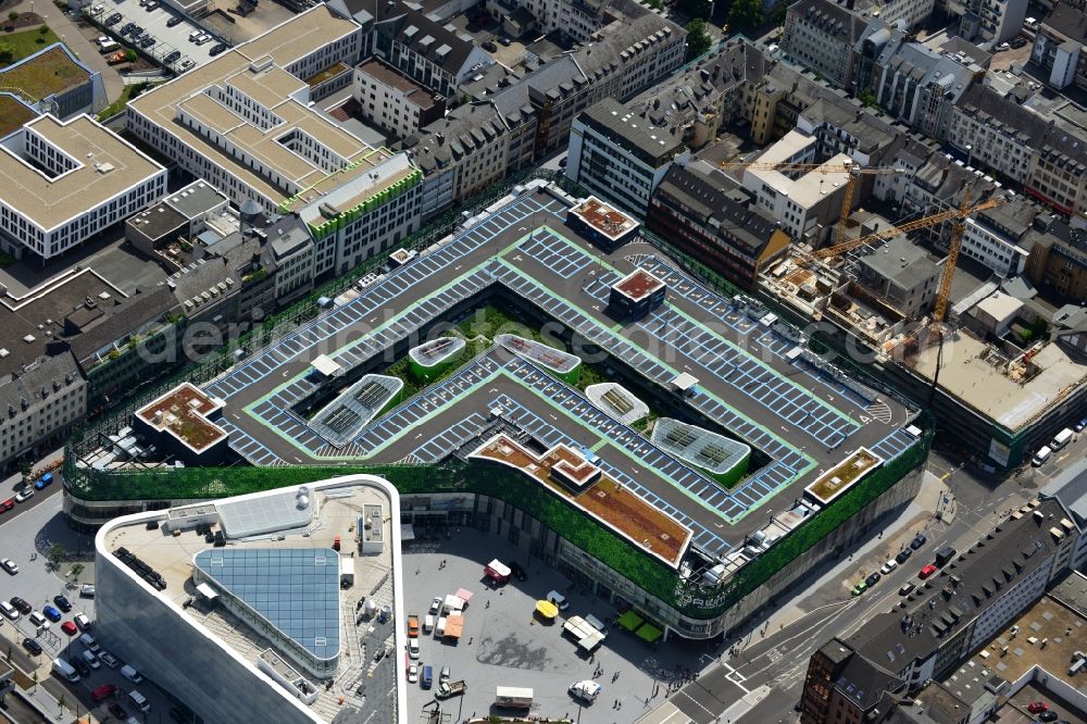 Aerial image Koblenz - View of the new shopping center and cultural building Forum Middle Rhine in the central square in Koblenz. The shopping center, which is scheduled to open in September 2012, was designed by the architectural firm Benthem Crouwel, is being built by the Züblin AG and operated by the ECE Project Management. The cultural building, scheduled to open in 2013, is going to be a new home for the Middle Rhine Museum and the city library of Koblenz