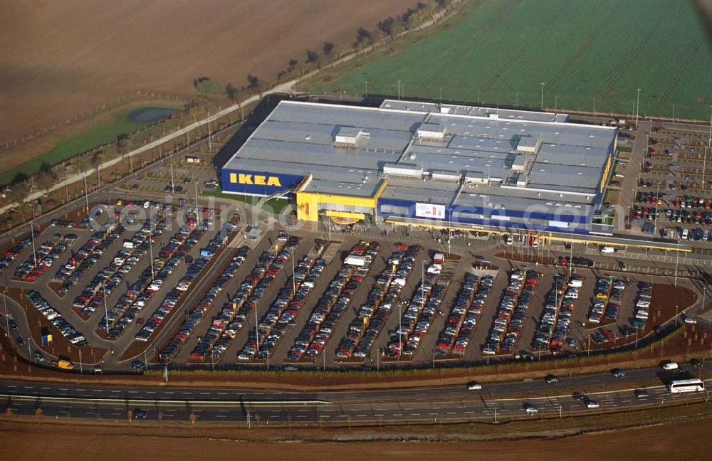 Aerial photograph Erfurt (Thüringen) - Blick auf das neu erröffnete IKEA-Einrichtungshaus in Erfurt Adresse: IKEA Deutschland GmbH & Co. KG ;Niederlassung Erfurt Eisenacher Straße 50; 99094 ERFURT