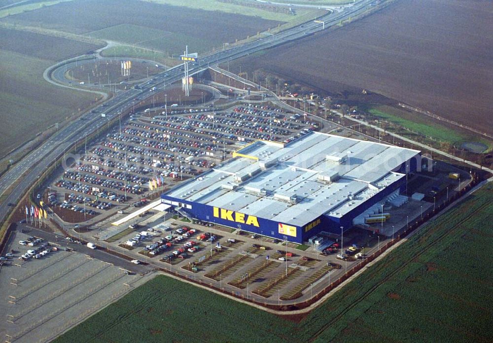 Erfurt (Thüringen) from above - Blick auf das neu erröffnete IKEA-Einrichtungshaus in Erfurt Adresse: IKEA Deutschland GmbH & Co. KG ;Niederlassung Erfurt Eisenacher Straße 50; 99094 ERFURT